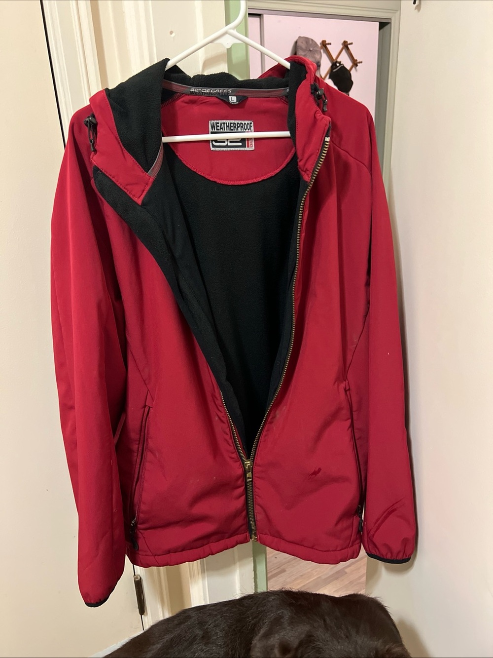 Weatherproof mens Red Hooded Ski Jacket with Black Lining